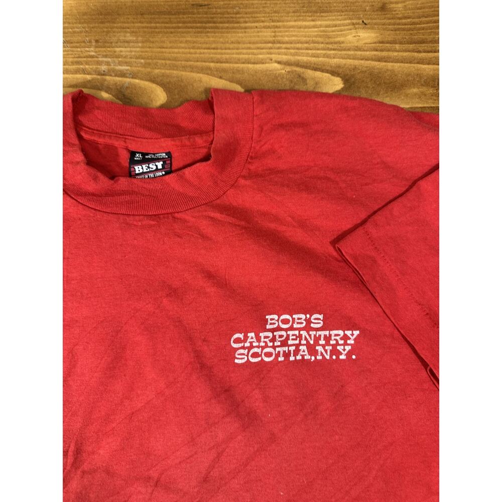 Vintage 90s Bob’s Carpentry New York Single Stitch Vintage Tee Shirt Red XL